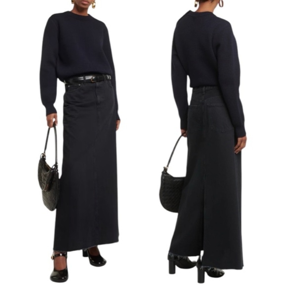 NEW AGOLDE Hilla Black Denim Jean Maxi Skirt‎ Size 28